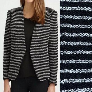 Theory Yaisa Cotton Black White Striped Open Front Blazer Casual Caree Jacket S